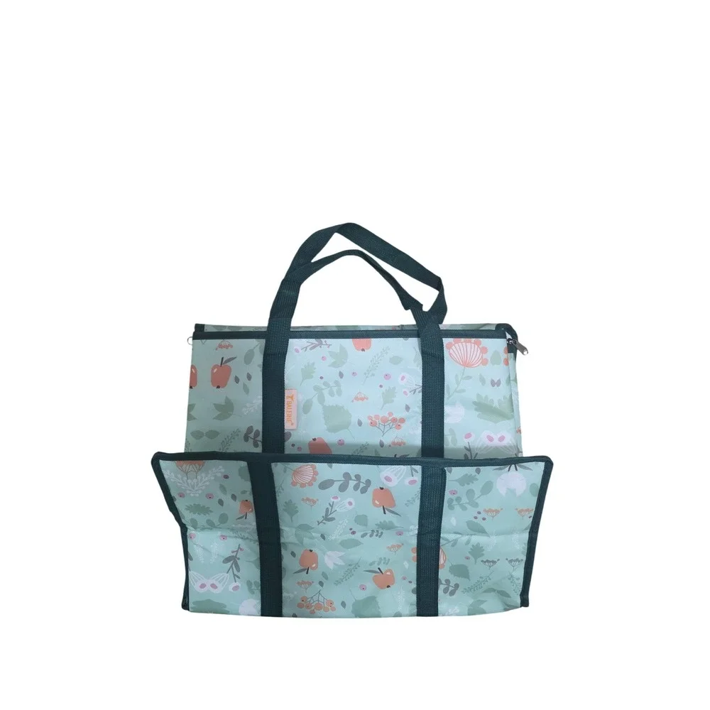 Baleine Insulated Grocery Bag Botanical Apple Print Reusable Thermal Tote Green